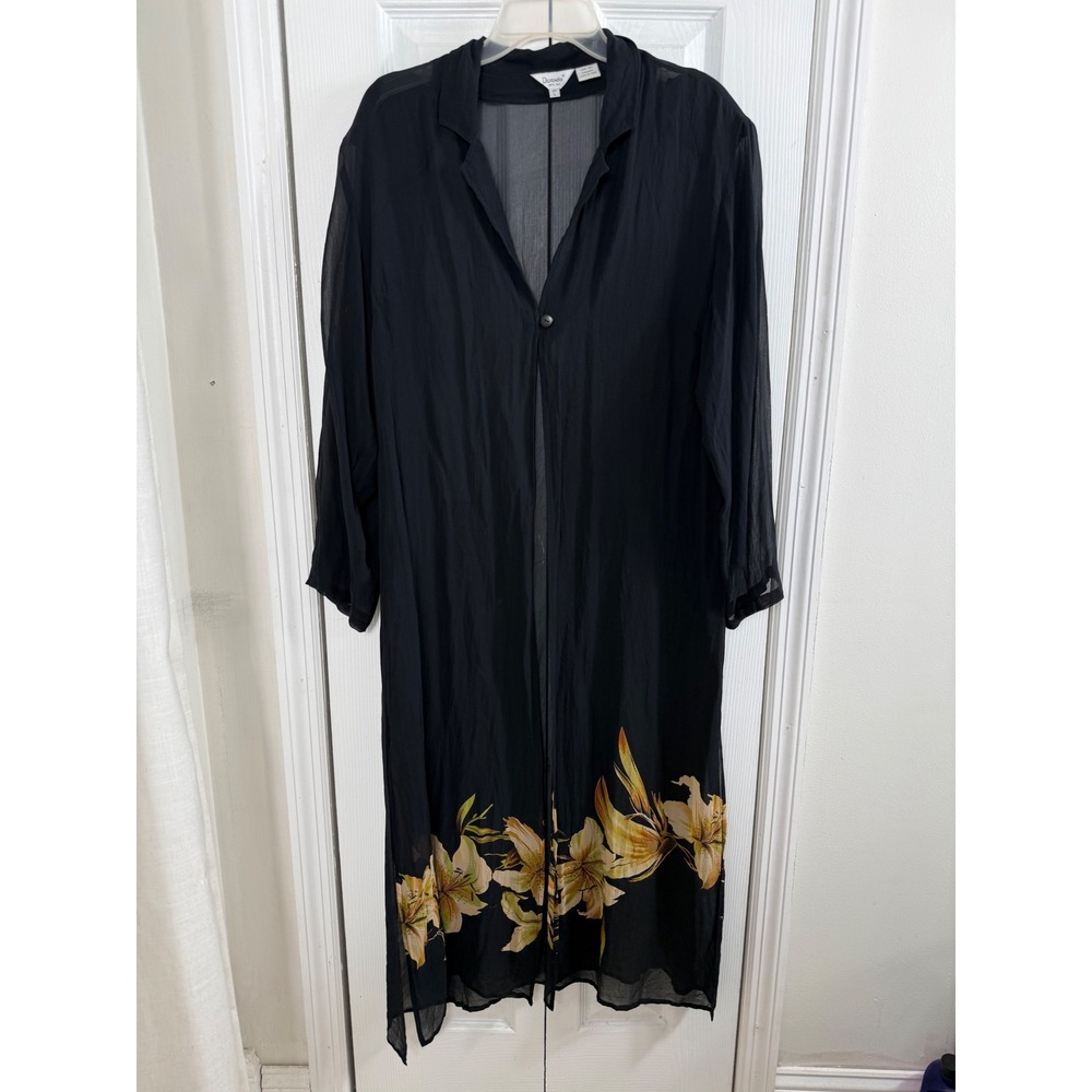 Dorman Silk Duster L Black Floral Whimsygoth Sheer Long Kimono Cardigan